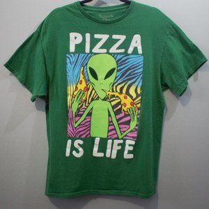 Pizza Is life Alien Green T-Shirt Sz L